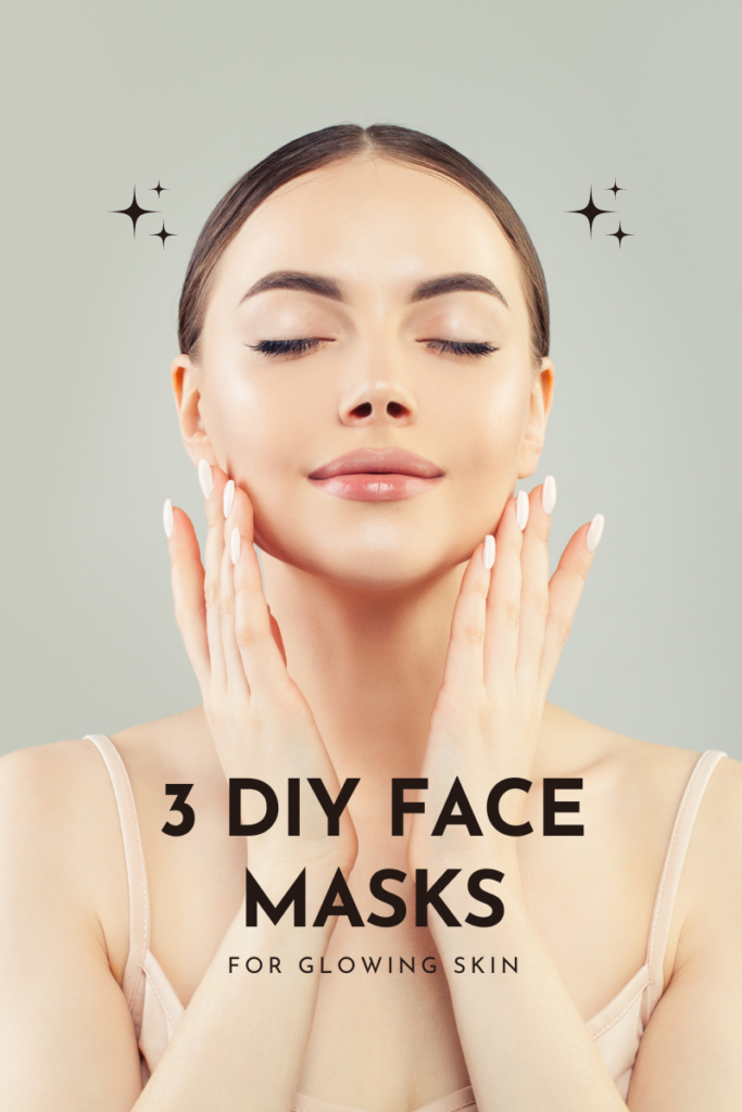 3 DIY Face Masks, easy to make at home from your pantry ingredients. One is honey and yogurt, second one is honey, turmeric and aloe gel and the third one is honey, banana and cinnamon.