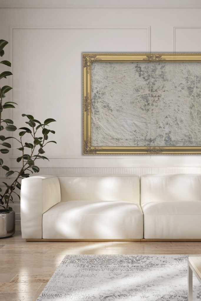 Old artwork works magic with new sofa in your apartment, creating eclectic look.